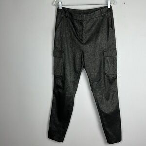 St. John Black Metallic Cargo Dress Pant Tapered Leg Ankle Size 6 Stretch USA